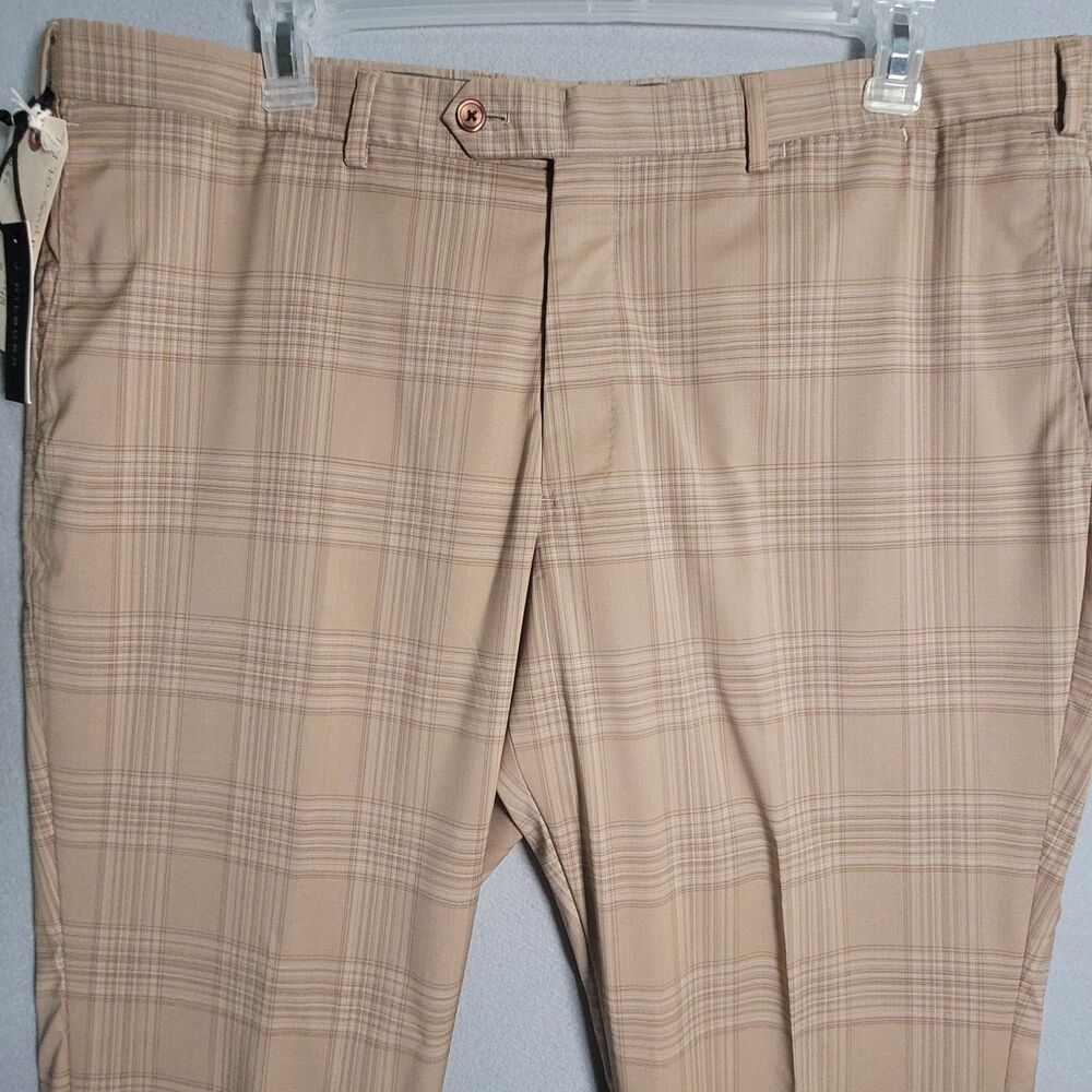 NWT J Hilburn Pants Mens 40x28 Tan Brown Plaid Business Casual Wool Trousers - Picture 3 of 11